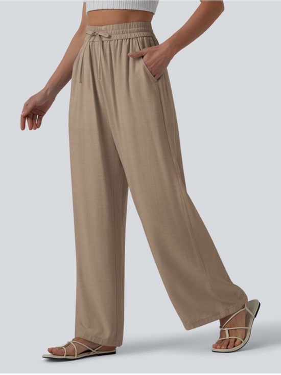 HALARA Pants - HALARA Wide Leg Drawstring linen mix Pants in Beige Taupe size XL TALL